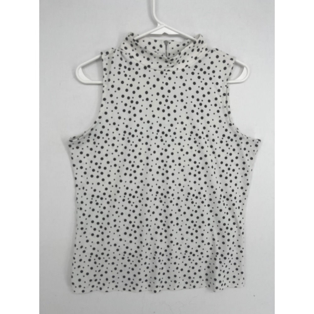 Jasmine & Juliana Polka Dot Mock Neck Sleeveless Top White Black Size M